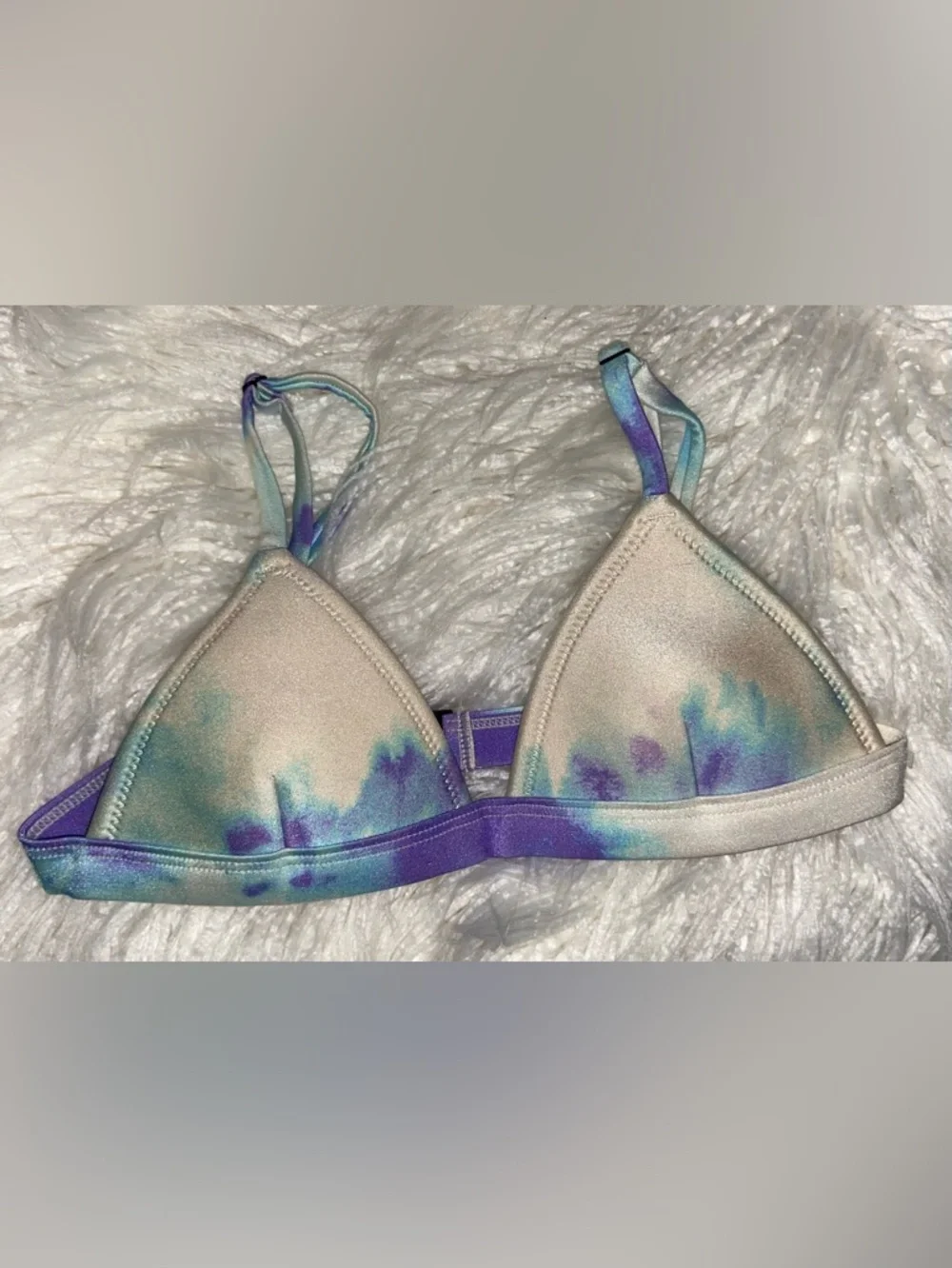 triangl swimwear Blue Tie-Dye Triangle Bikini Top with White Accents